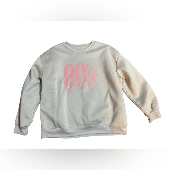 90’s Babe Graphic Sweatshirt Beige Pink Retro Pullover Sz L Y2K Cozy Oversized - Picture 6 of 7